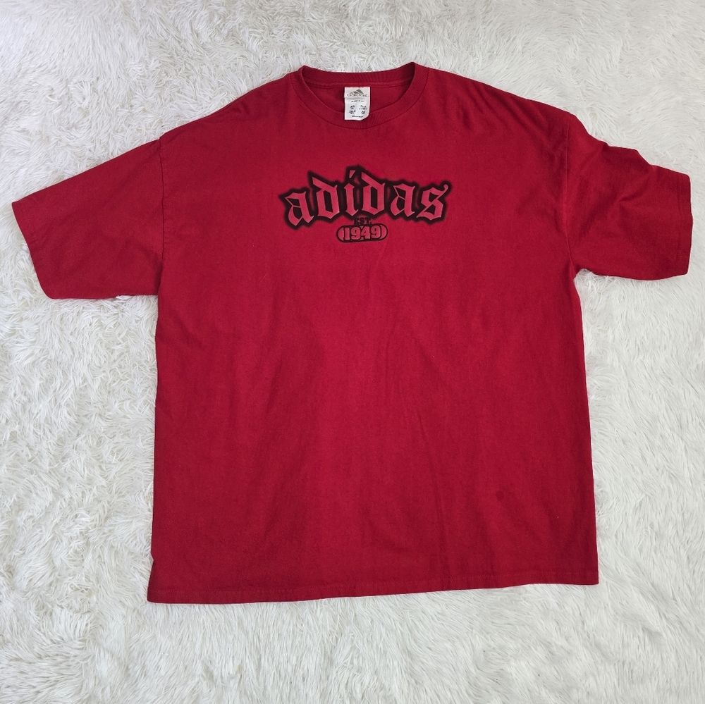 Y2K Vintage Adidas Red Spray Paint Logo Oversized Tee Men's Size 2XL
